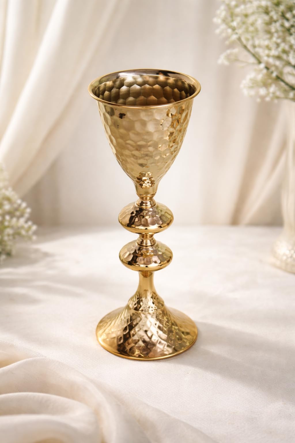 Extreme Karigari Hammered French Gold Metal Flower Vase | Alloy Steel Decorative Centerpiece | Electroplated Finish | Table Décor for Wedding, Home & Events (Large) 4