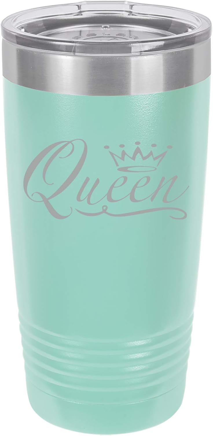 Tumbler Stainless Steel Vacuum Insulated Travel Mug Queen Fancy (Blue, 30 oz)