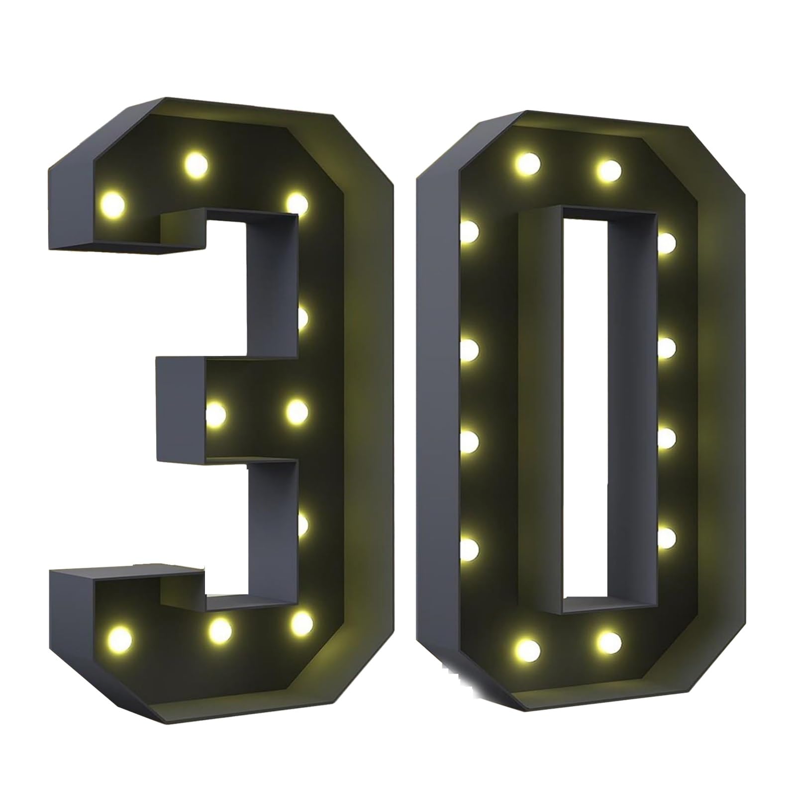 2.3FT/3.3FT/4FT Marquee Light Up Numbers, Black Giant Marquee Number 16 21, Pre-Cut Foam Board Set Can Be Used for Birthdays,Weddings, Party Anniversaries(30,100cm(3.3FT))