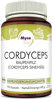 MycoVital Bio Cordyceps Pilzpulver-Kapseln 93 Stück je 750 mg aus biologischem Anbau - 100% Vegan & Ohne Zusätze - Chinesischer Raupenpilz