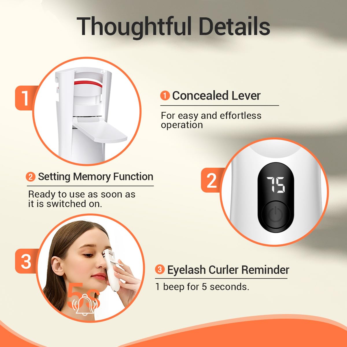 TOUCHBeauty Rizador de pestañas climatizado con indicador LED, rizador de pestañas eléctrico con 3 ajustes de temperatura, oscilación natural con silicona térmica, calentamiento rápido de 10 segundos