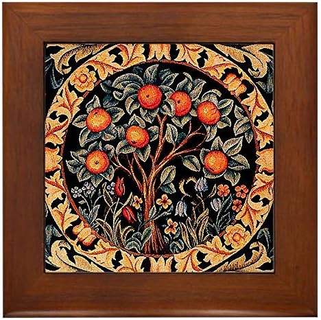 CafePress Orange Tree of Life by William Morris Framed Tile Framed Tile, Decorative Tile Wall Hanging