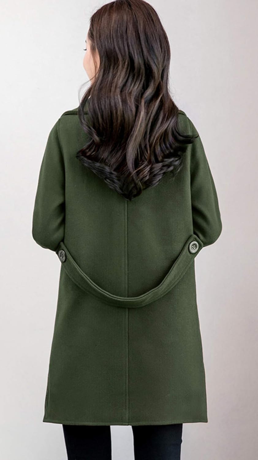 Classic Olive Pea Coat with Back Belt Detail