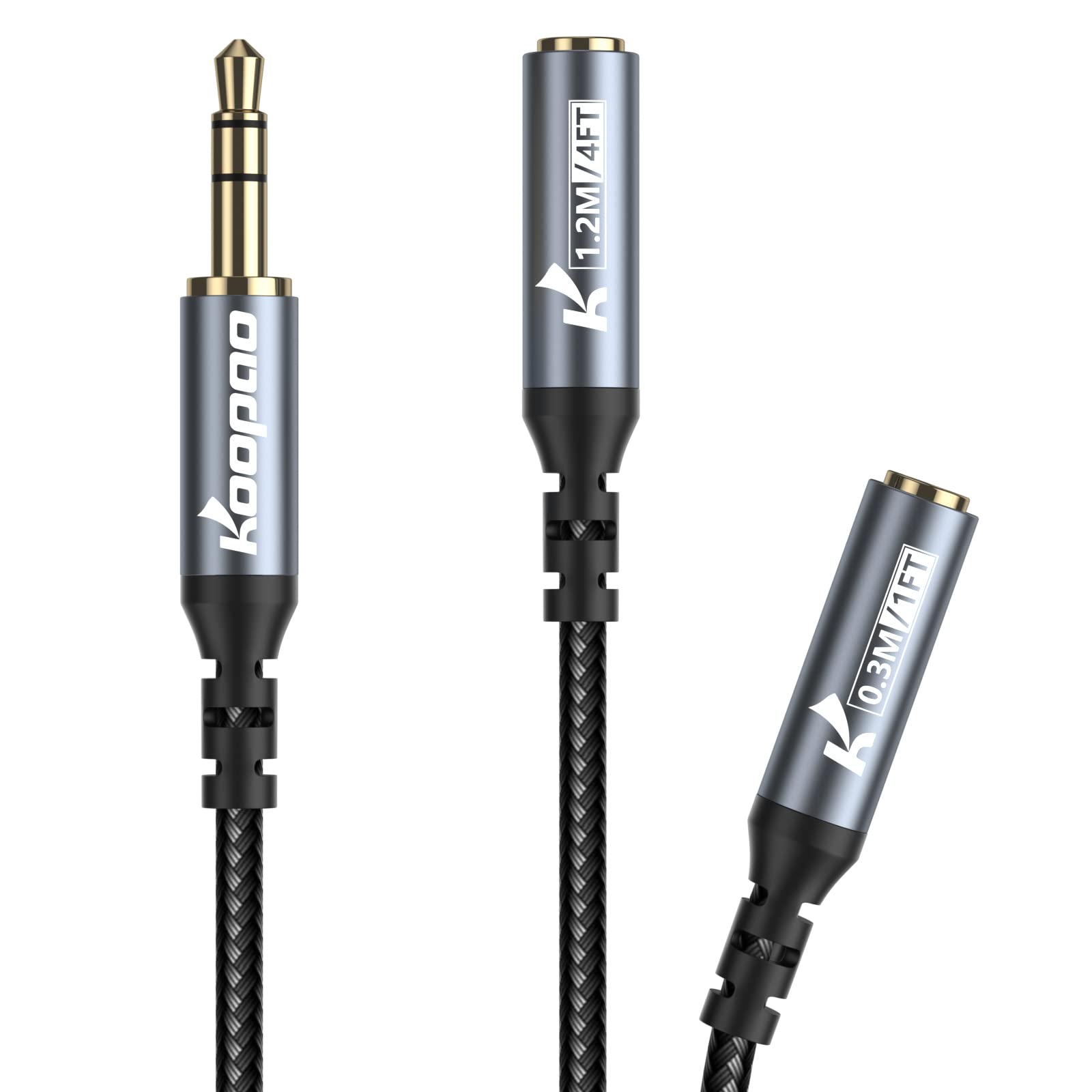 KOOPAO 3.5mm Headphone Extension Cable, Hi-Fi Sound 2 in 1 3.5mm Male to Female Stereo Audio Extension Cord for Headphones Speakers Tablets PC (1.2M)