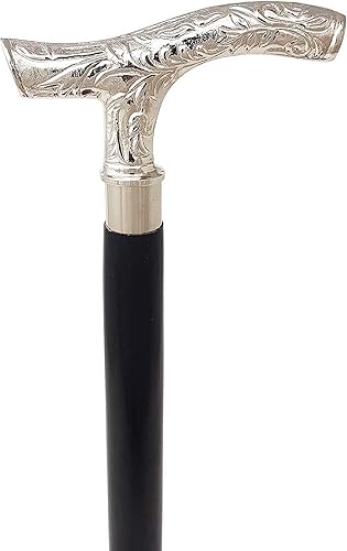 Miniatura 2 de AnNafi Bastón de madera de ébano negro y plateado latón  Bastón de madera natural tono para hombres y mujeres  Exhibición decorativa del personal