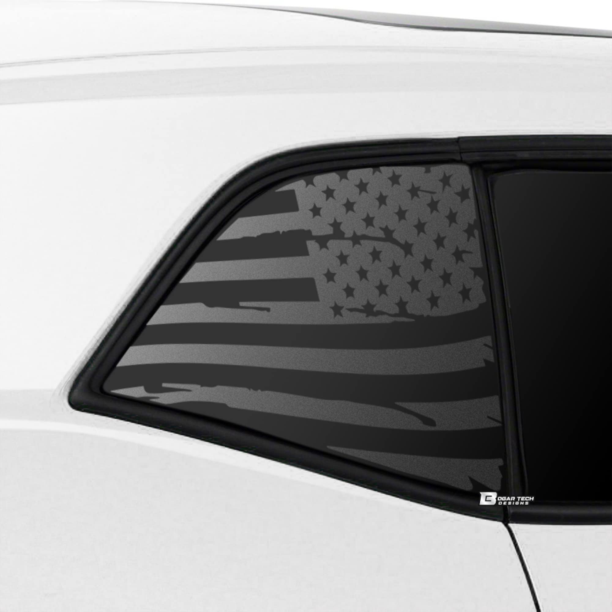 Bogar Tech Designs Quarter Window Distressed American Flag Vinyl Decal Compatible with and Fits Dodge Challenger 2008-2022, Matte Black