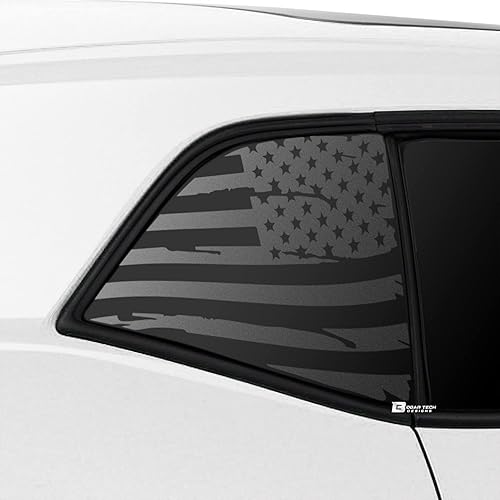 Bogar Tech Designs Calcomanía de vinilo de la bandera estadounidense envejecida de un cuarto de ventana compatible con Dodge Challenger 2008-2023,