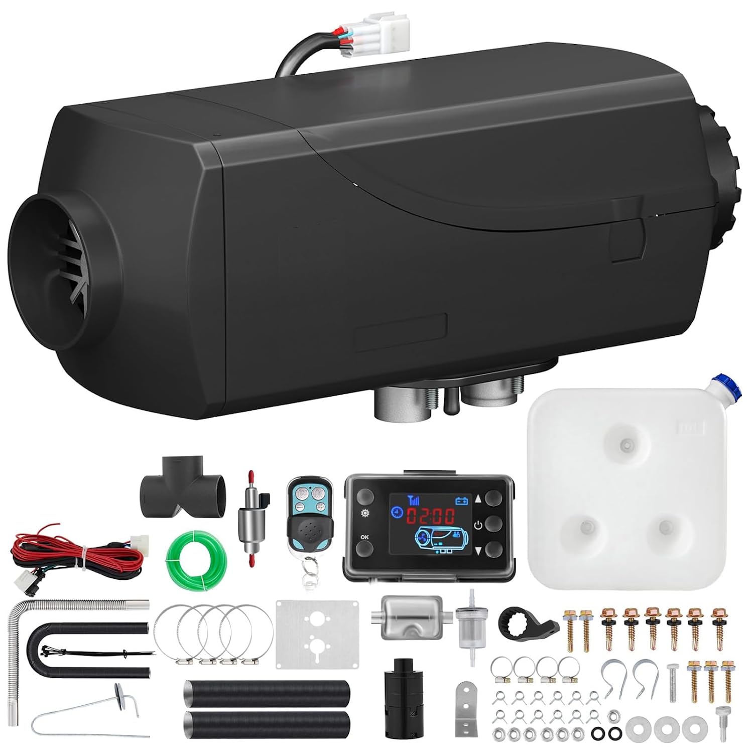 Riscaldatore d’Aria Diesel 5Kw 12V con Display Digitale e Telecomando Temperatura Regolabile con Silenziatore per Auto Barche Camion Camper All in One