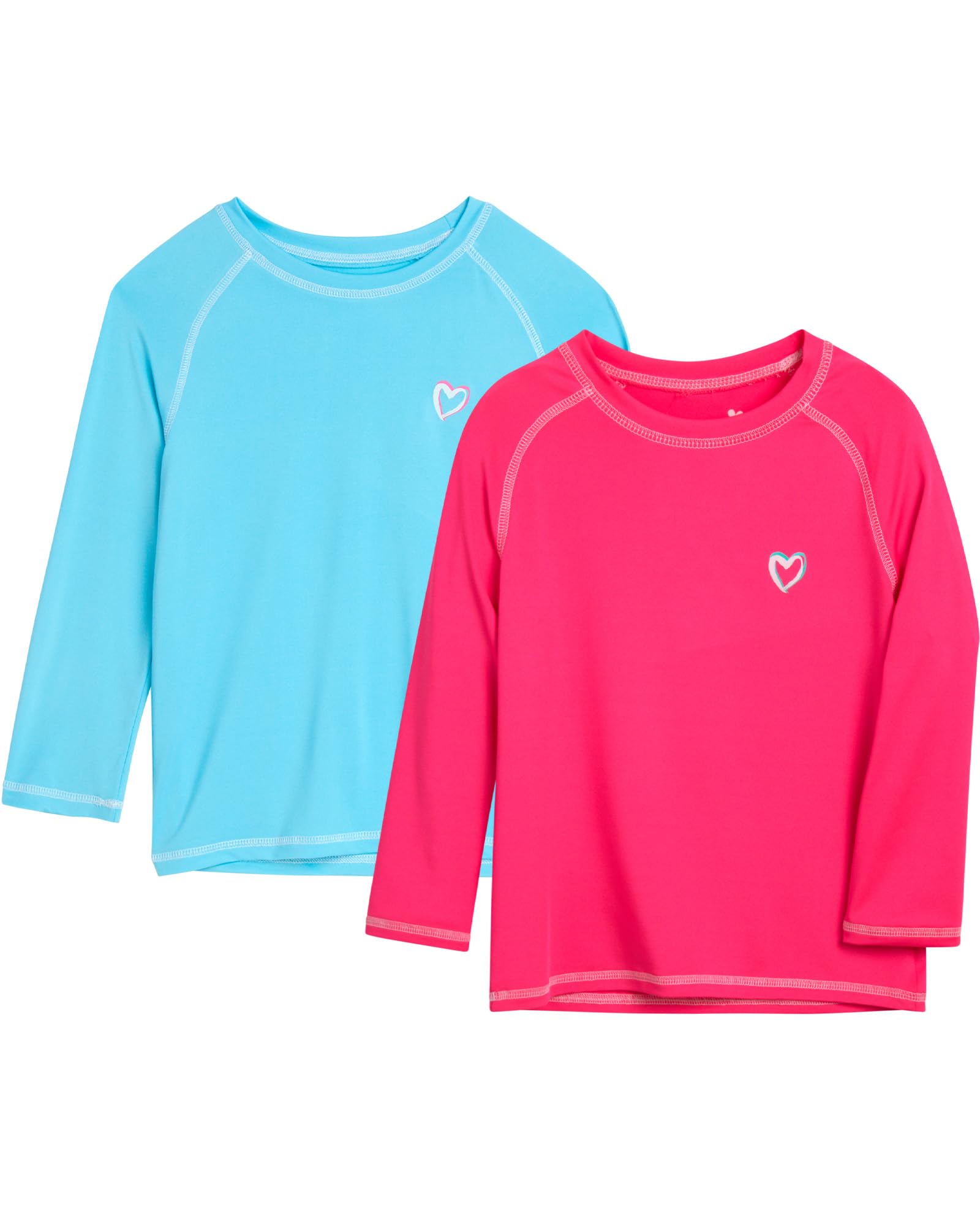 Girls Long Sleeve Rash Guard UPF 50+ Swim Shirts, 2 Pack | Quick-Dry Sun Protection Beachwear, Lightweight Comfort for the Beach, Pool, and Sunny Vacation Days