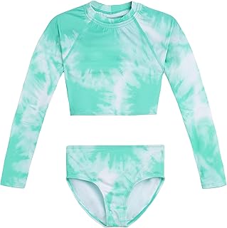 Kanu Surf Conjunto de banho de duas peças Rashguard de manga comprida para meninas, Beach Girl Ice Green, 12 Years