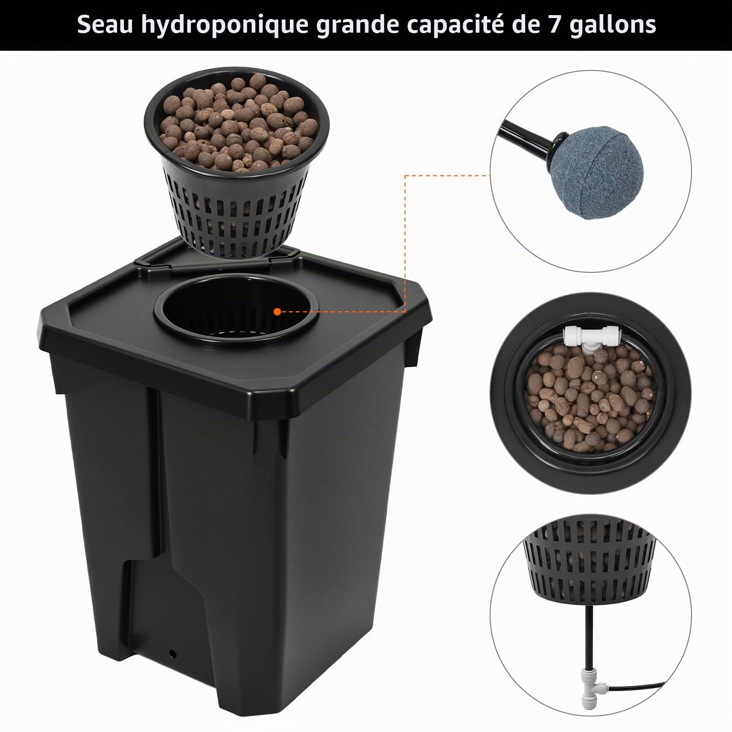 QWORK® DWC Système de Culture hydroponique, Culture en Eau Profonde 27 litres, système hydroponique, avec kit d'égouttement en Pot, Pompe à air 8W, 2 seaux