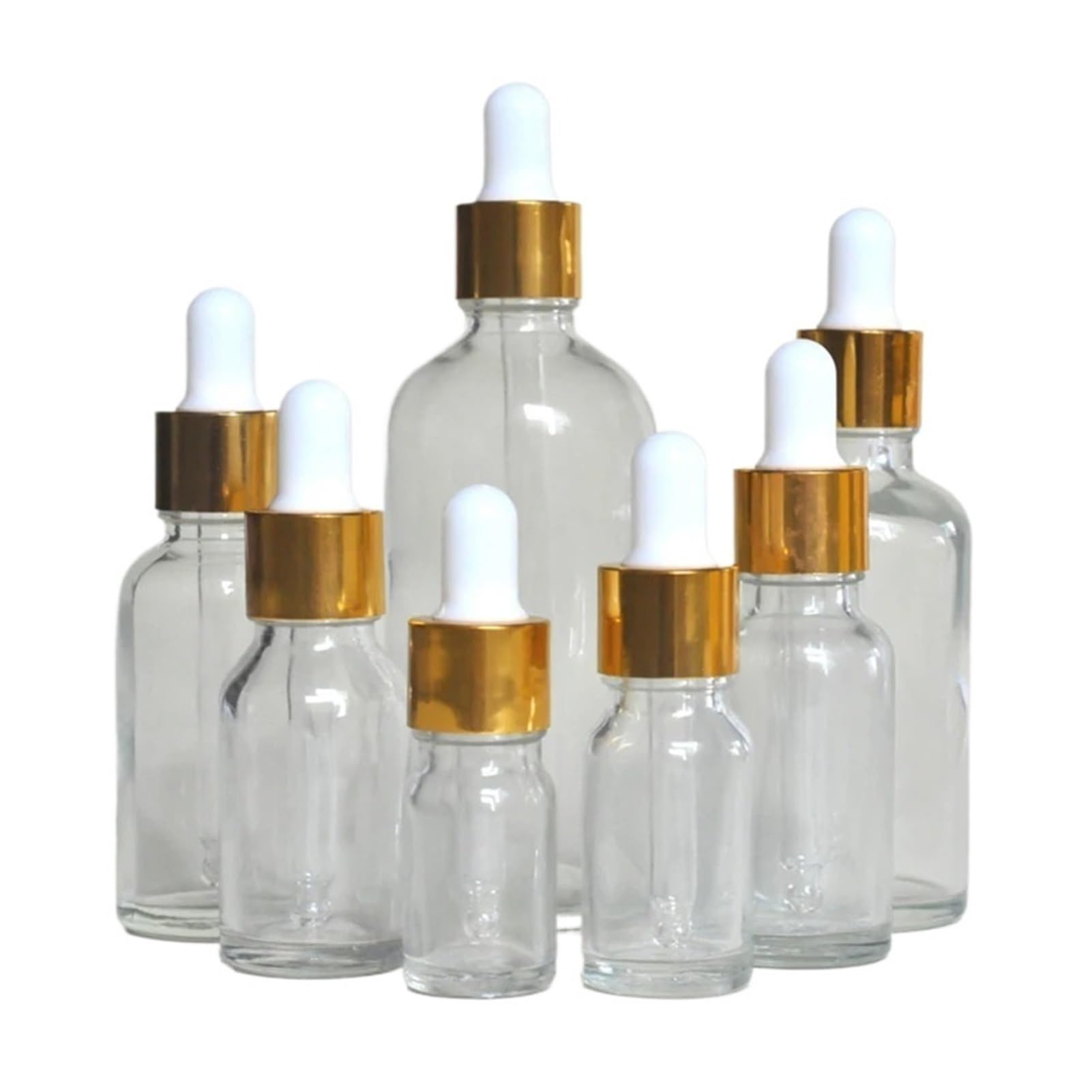 10 unids/Lote de 5ml a 100ml, Botella de Aceite Refinado de Vidrio Redondo Transparente de Laboratorio con goteros de Vidrio, círculo Dorado for experimentos Escolares(100ml)