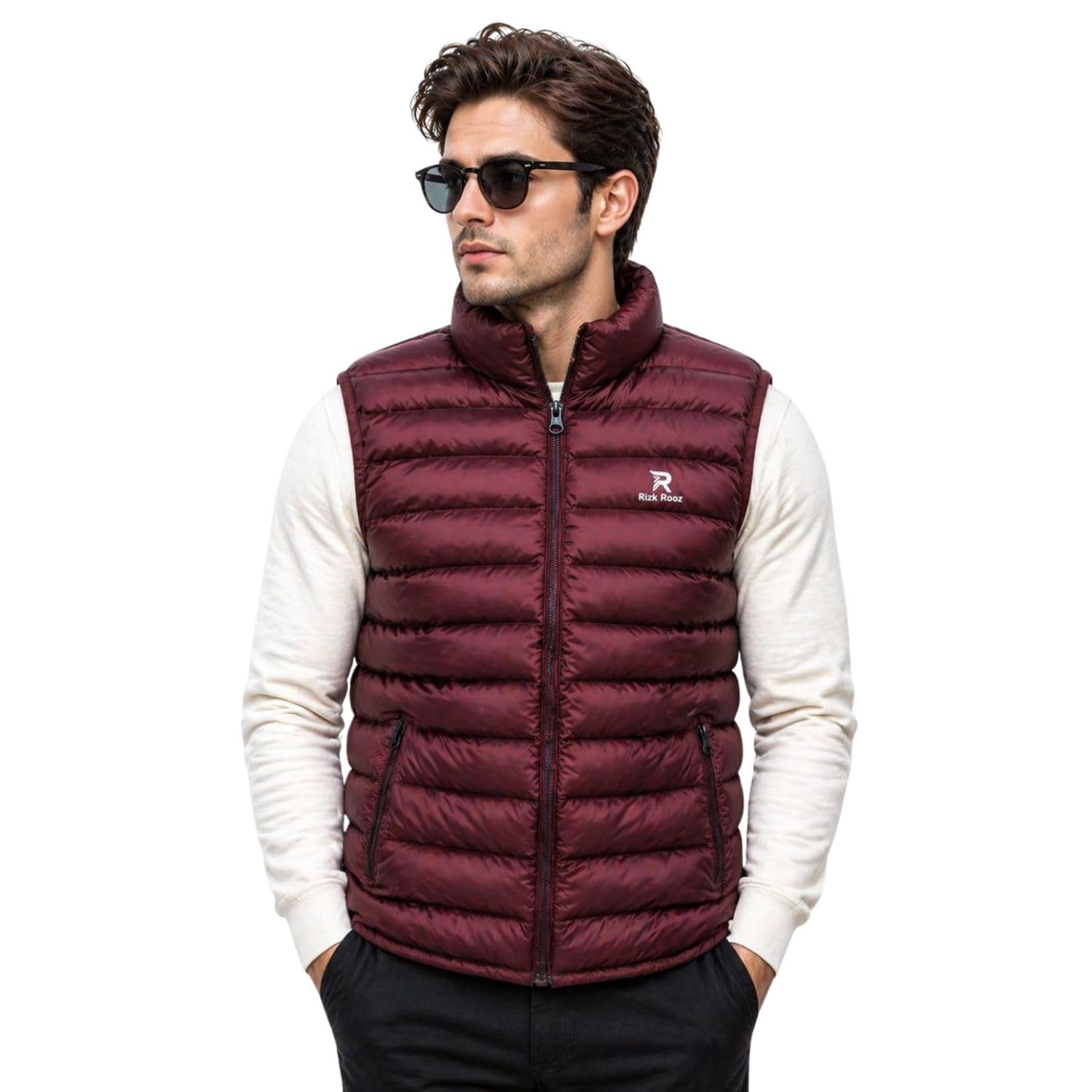 Men’s Sleeveless Nylon Puffer Jacket, Quilted Winter Zip-Up Vest, Lightweight Warm Casual Winter Wear for Men, (Maroon)-picture-26
