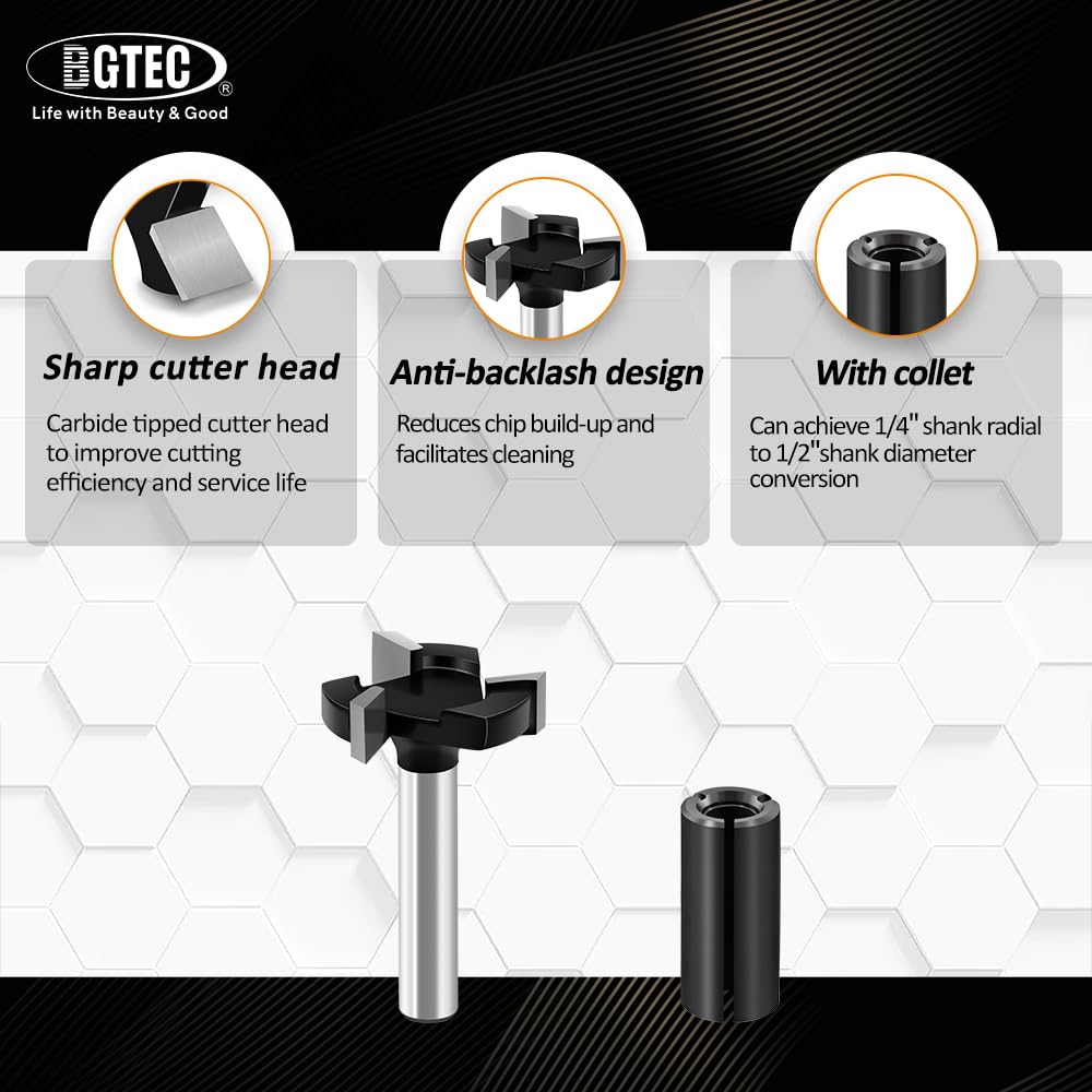 BGTEC CNC Spoilboard Surfacing Router Bits, Slab Flattening Router Bit 2PCS 6.35 MM Shank - Image 3