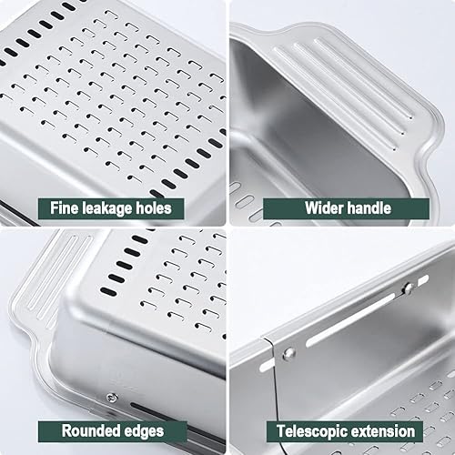 Miniatura 6 de Cesta coladora sobre el fregadero, cesta de acero inoxidable expandible para fregadero de cocina, cesta de drenaje retráctil para drenar platos de