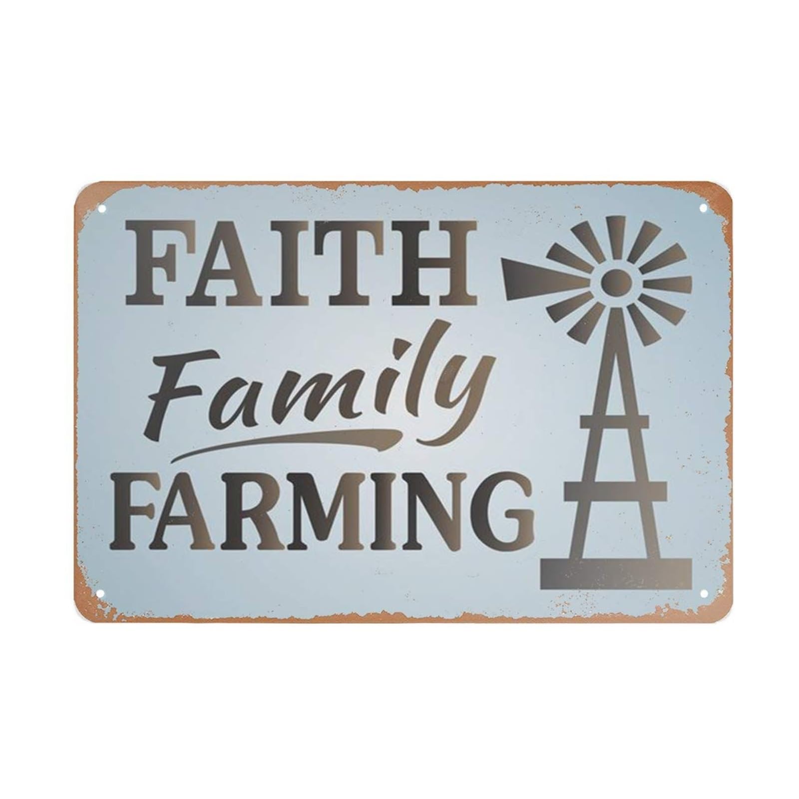MCQWOMFQAK Faith Family Farming Metal Tin Sign Rustic Farmhouse Wall Decor Country Kitchen Sign for Home Garden Porch 8 X 12 inch