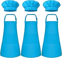 Vista 16 de Conjunto de Delantal y Gorro de Chef para Niños, Delantal Infantil Ajustable con 2 Bolsillos, para Niños Chef y Pintura, Cocinar, Hornear Azul