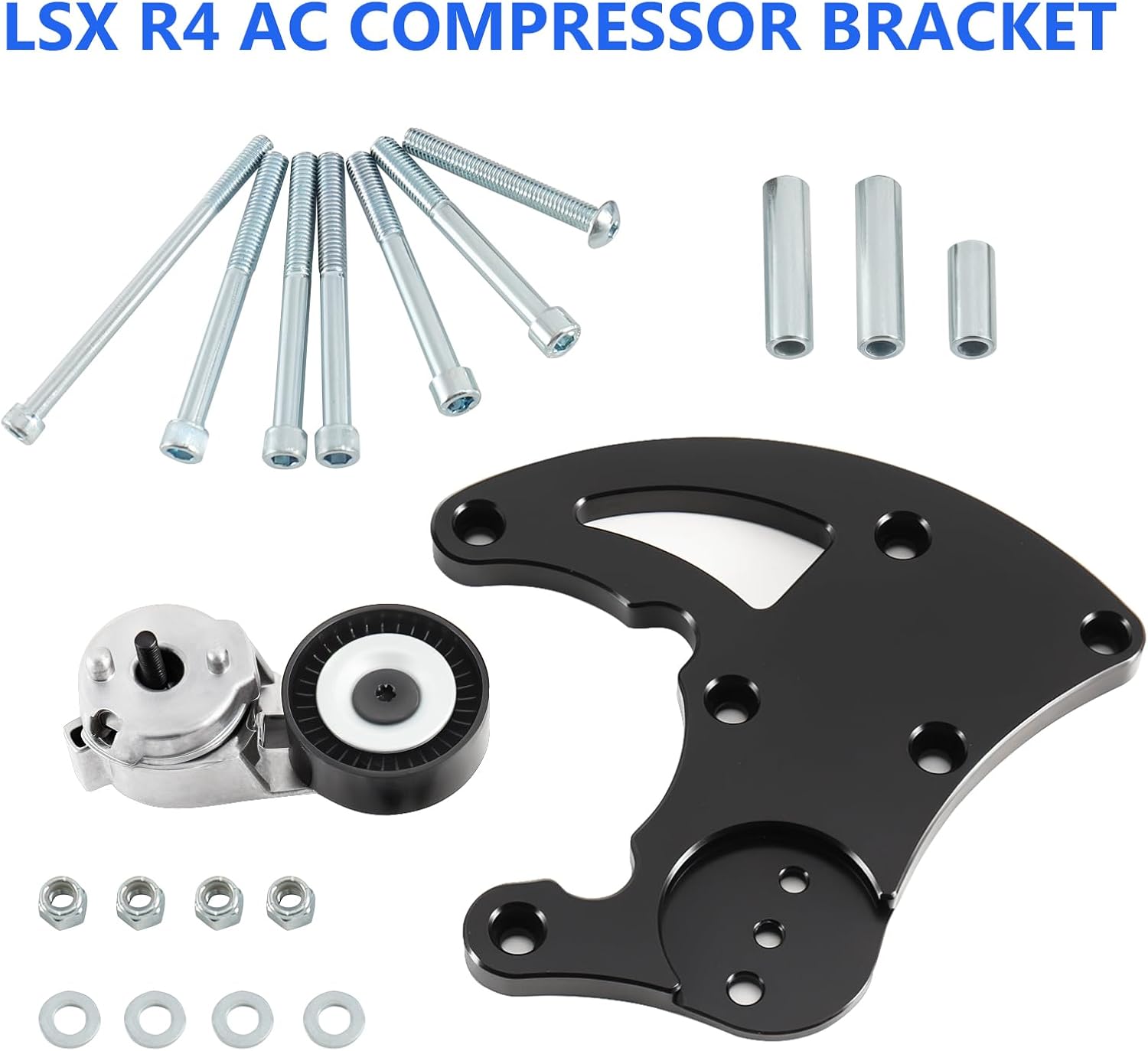 LS Swap R4 AC Compressor Bracket ,LS High Mount A/C Bracket Kit with Belt Tensioner Compatible for Chevrolet GMC SUV Truck Vortec Engines LS1 LS2 LS3 LS6