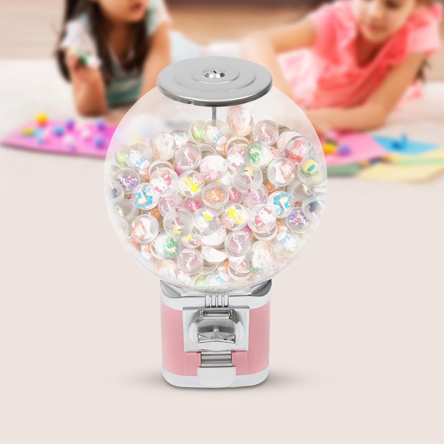 Vending Machine, 1.26in Ball Bulk Vending Machine w/Key Classic Bubble Capsule Toys Dispenser, Commercial Candy Gumball Machine, Perfect for Game Stores and Retail Stores Pink (US Stock)