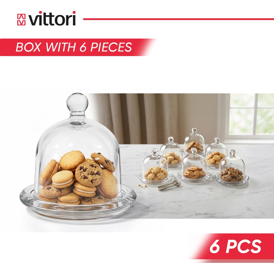 VITTORI Scatola per cioccolatini in vetro con base a campana, motivo cupcake, mini pasticceria