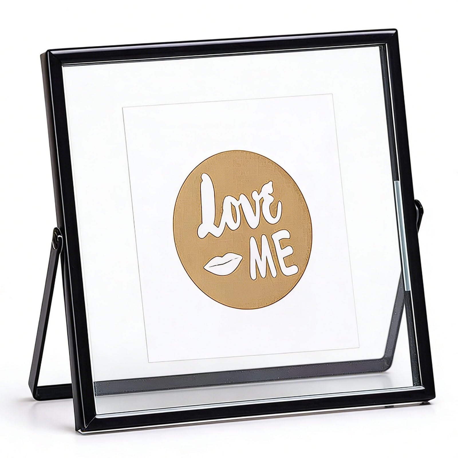 Double-Sided Transparent Glass Photo Album Stand with Metal Frame, Square Display for Displaying Photos, Album Pages photograph(Nero)