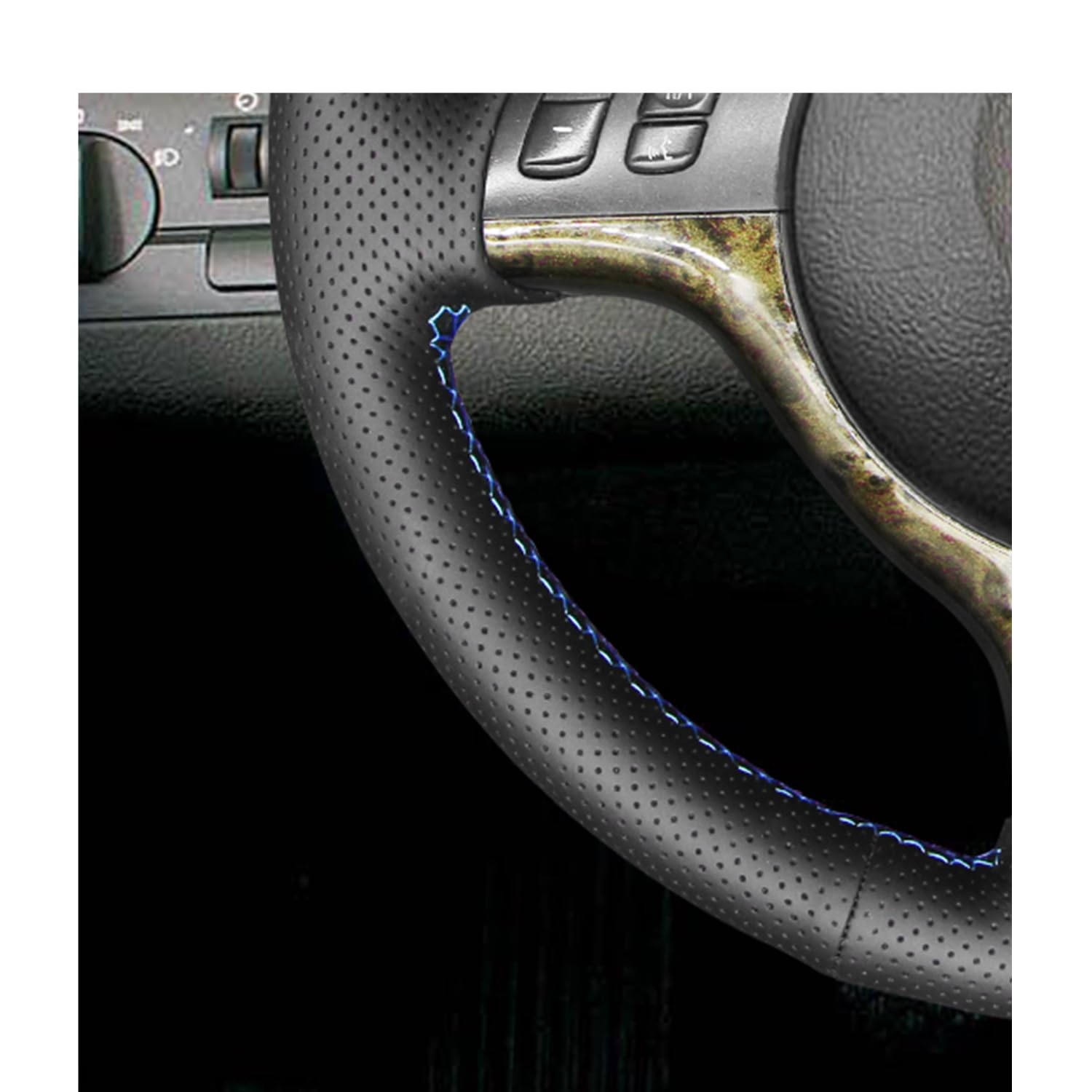 Handgenähtes Schwarzes Perforiertes Leder Lenkradbezug – Für BMW 3er E46 & X5 E53 2000-2005