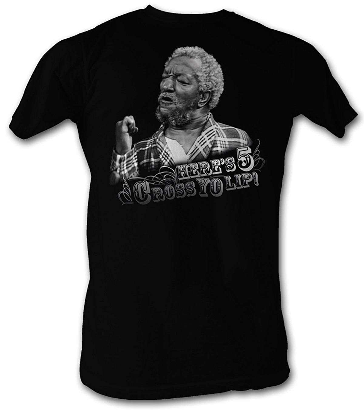 A&E DesignsSanford & Son T-Shirt Redd Foxx Heres 5 Across Yo Lip Adult Black Tee