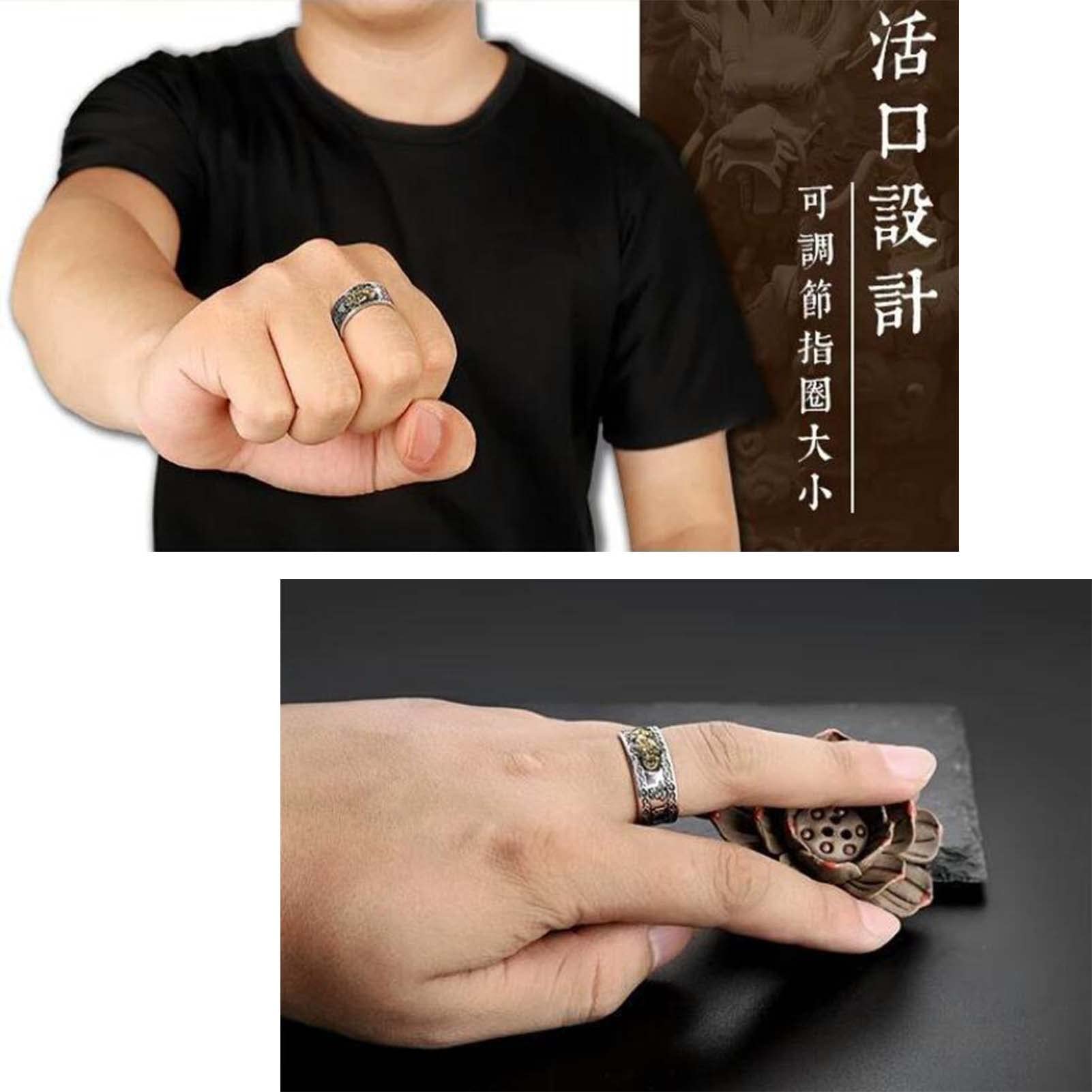 99 Silber Feng Shui Pixiu Mantra Ring Buddhistisches Glück Amulett Mantra Doppelter Schutz Reichtum Liebe Gesundheit Ring Geschenk für Männer Frauen,Gold male1