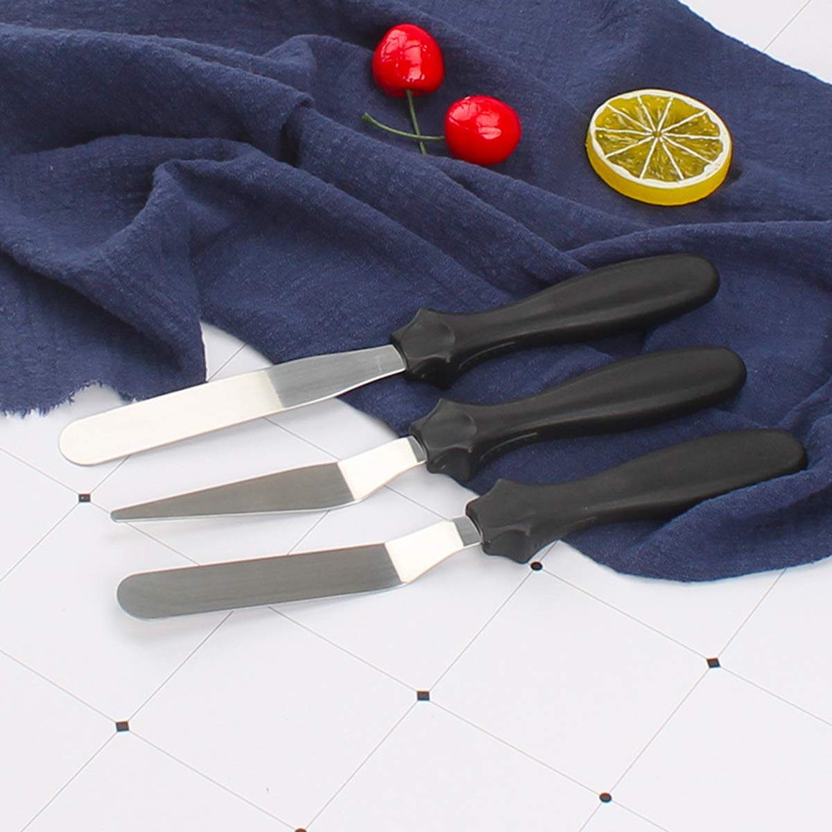 Set Spatole Per Glassa In Acciaio Inox - 3 Spatole + 3 Raschietti Plastica Per Decorazione Torte - Foto 6