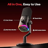 Vista 7 de MAONO PD100WS Wireless Gaming Microphone for PC, Dynamic Streaming USB Mic with 3 Level Noise Cancelling,RGB,Mute Button, Software EQ,Computer Boom