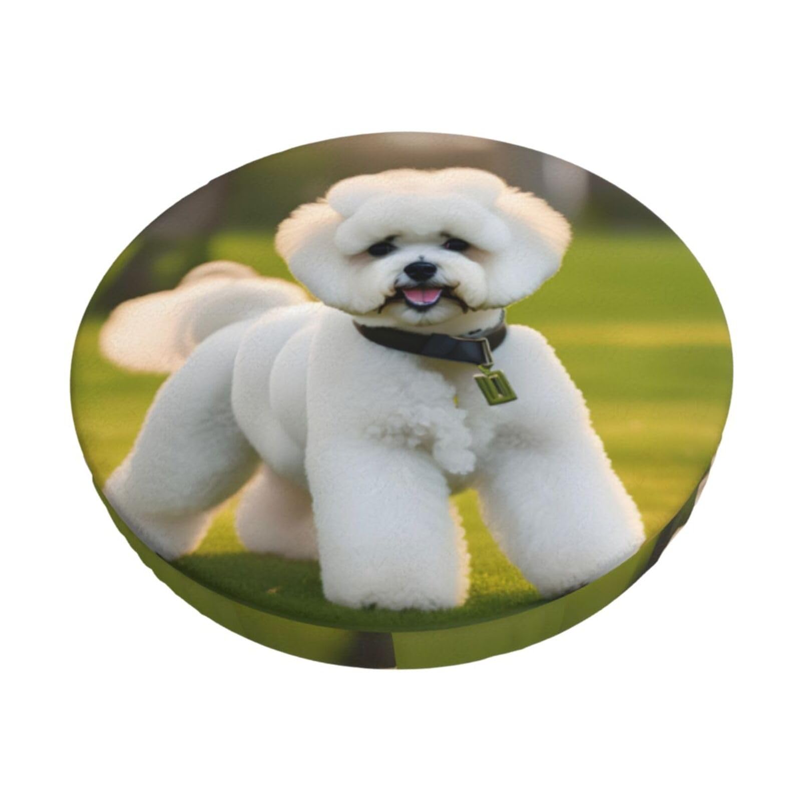 PUYhgb Bichon Frise Dog On The Grass Print Round Bar Chair Cushion Cover, Home Decorative Seat Cover For Home Kitchen Dining