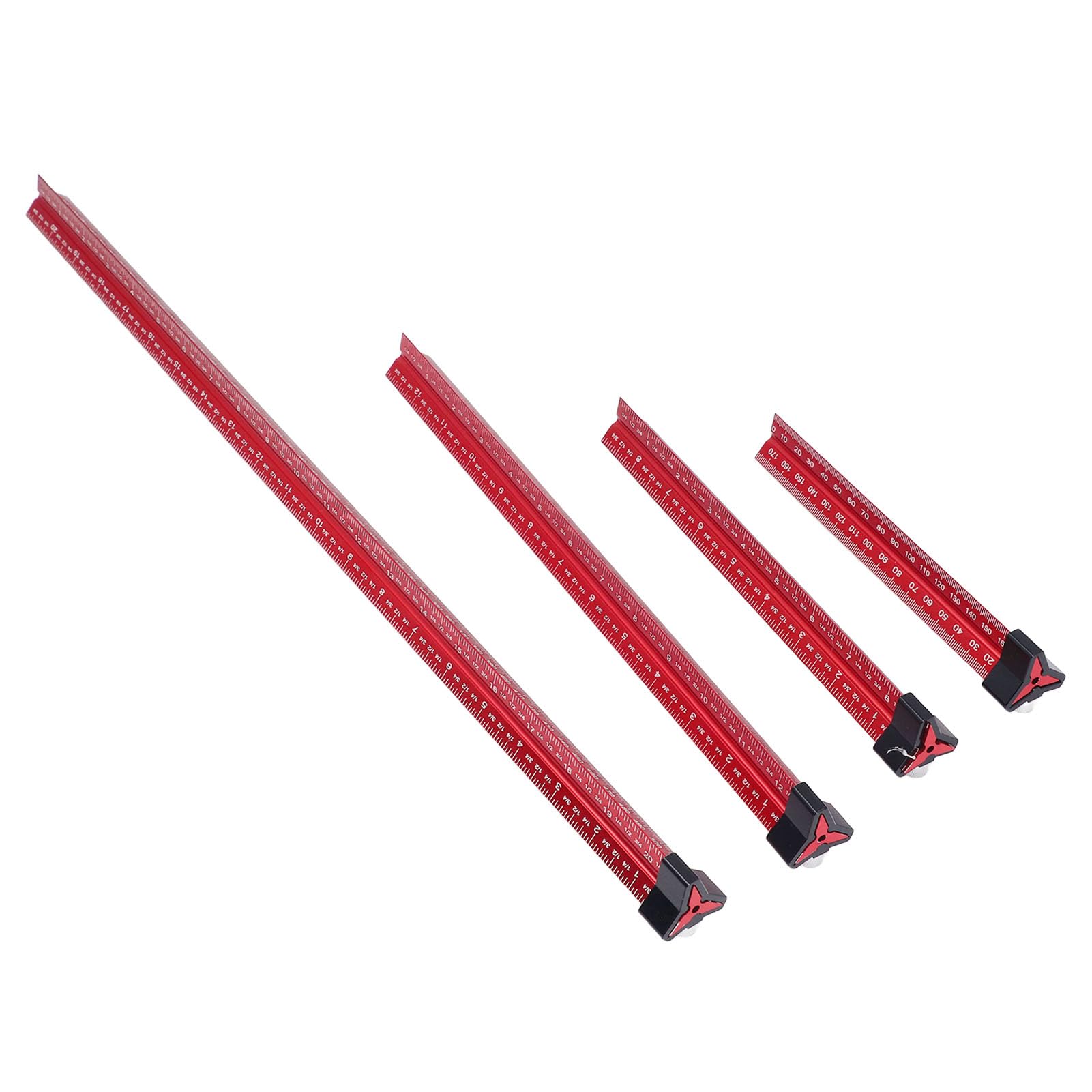 Set di 4 righelli per la lavorazione del legno con scale da 6 8 12 20 pollici - Strumento triangolare per architetti in lega di alluminio con marcature metriche e imperiali per la