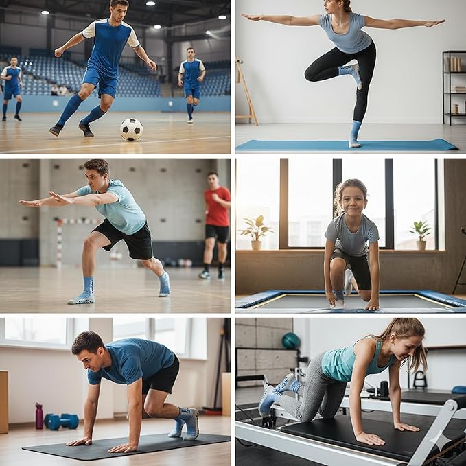Image of Hi-Tech Performance Athletic Grip Socks for Men & Women Crew Length, Anti-Slip Rubber Grip socks for footballer, Thick Cushion Sports Socks for Running, Gym, Training