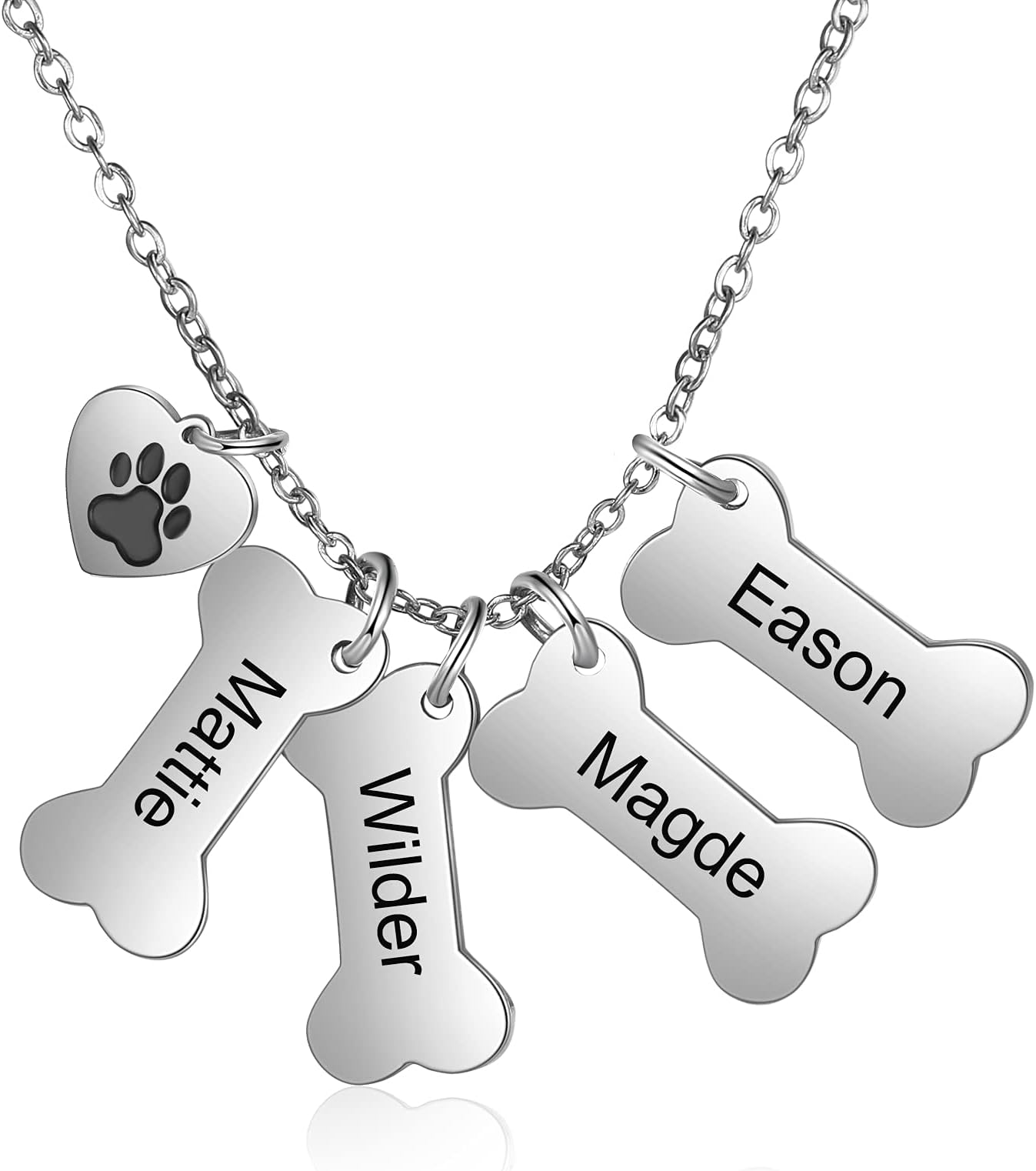 Gemszoo Custom Dog Bone Memorial Necklace Personalized Paw Print Angel Wing Charm Engrave Pet Name Stainless Steel Pendant Gift for Dog Lover