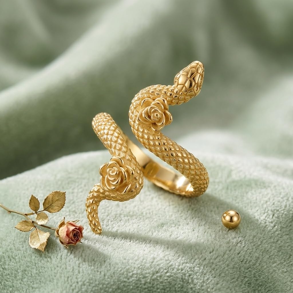 DAYLINLOVE Anillo gótico de serpiente de plata de ley 925, anillo abierto ajustable para el pulgar, joyería gótica de serpiente regalo para mujeres y niñas (chapado en oro de 18 quilates)