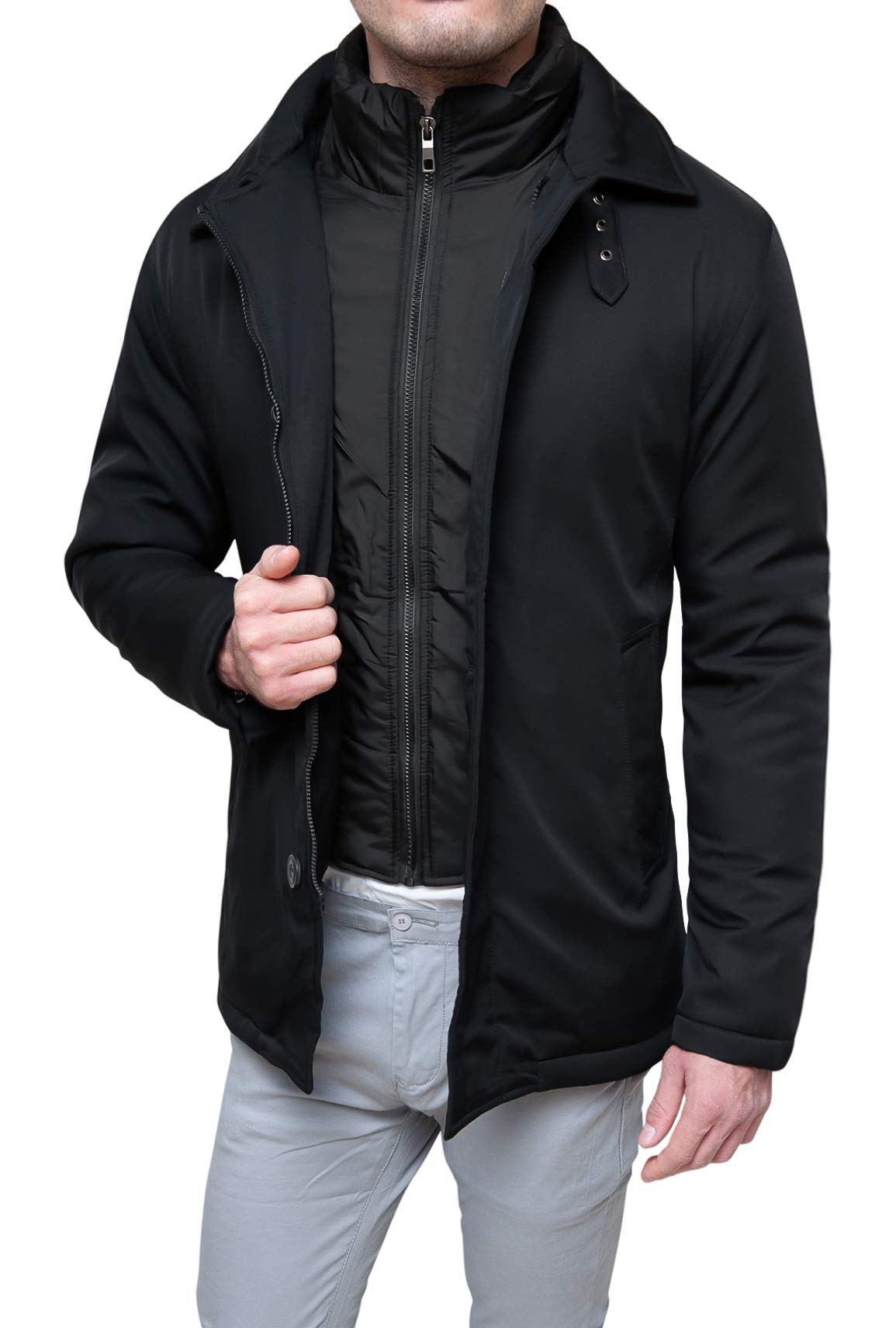 Evoga Giaccone Soprabito Uomo Invernale Elegante Casual Giacca Cappotto con Gilet Interno