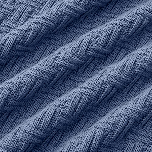 Image of TREELY 100% Cotton Knitted Throw Blanket 60 x 80 Inches, Dusty Blue