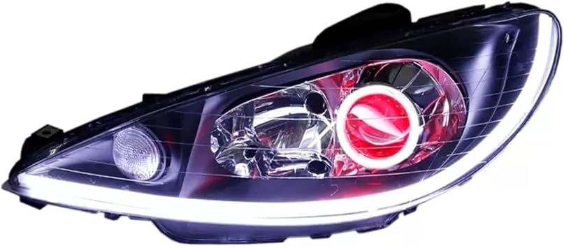 LED Xenon Front Headlight Assembly With Angel Eye Compatible With Peugeot 206 CC 2004-2008
