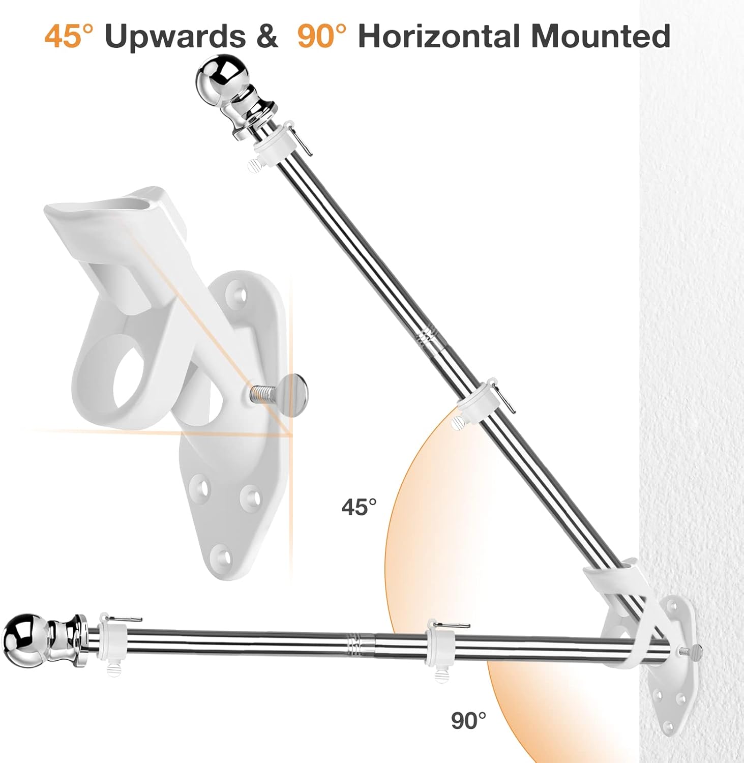 Winthai 2 Sets 5FT Flag Pole Kit Stainless Steel Professional Flag Pole Wall Mounted American Flagpole with Two-position Bracket for House Garden Yard Roof Residential Commercial