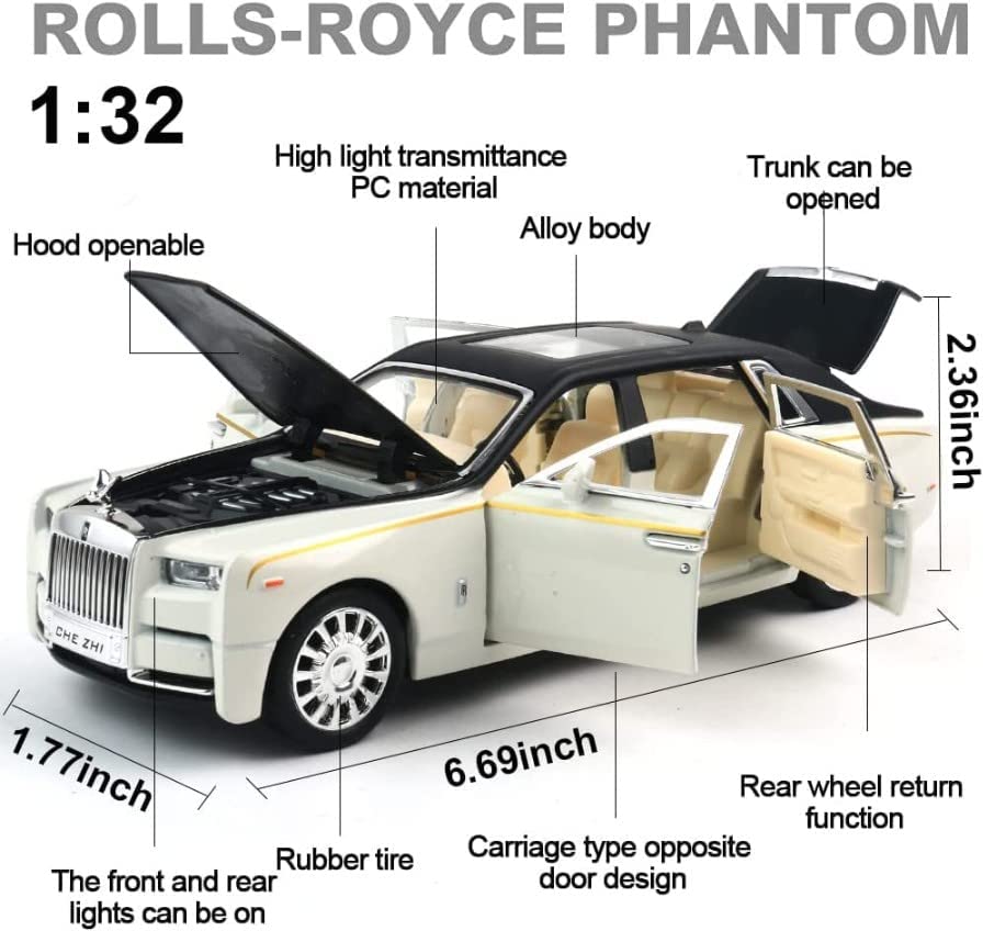 Image of Alokik Enterprise 1:32 Rolls-Royce Phantom Model Car, Zinc Alloy Pull Back Toy car with Sound and Light for Kids Boy Girl Gift 【Colors as Per Stock】