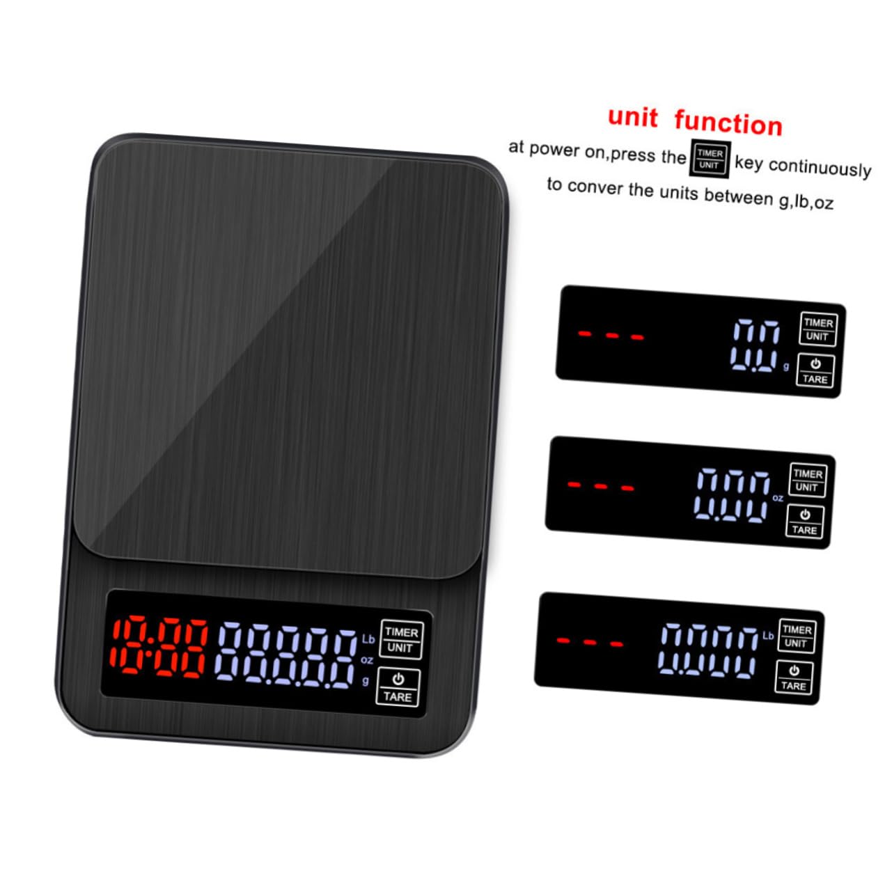 Mikikit Báscula Digital para Alimentos de Cocina y Café con Temporizador, Capacidad 5 Kg, Pantalla LED Grande, Sensores de Alta Precisión, Base Antideslizante, Adecuado para Hornear