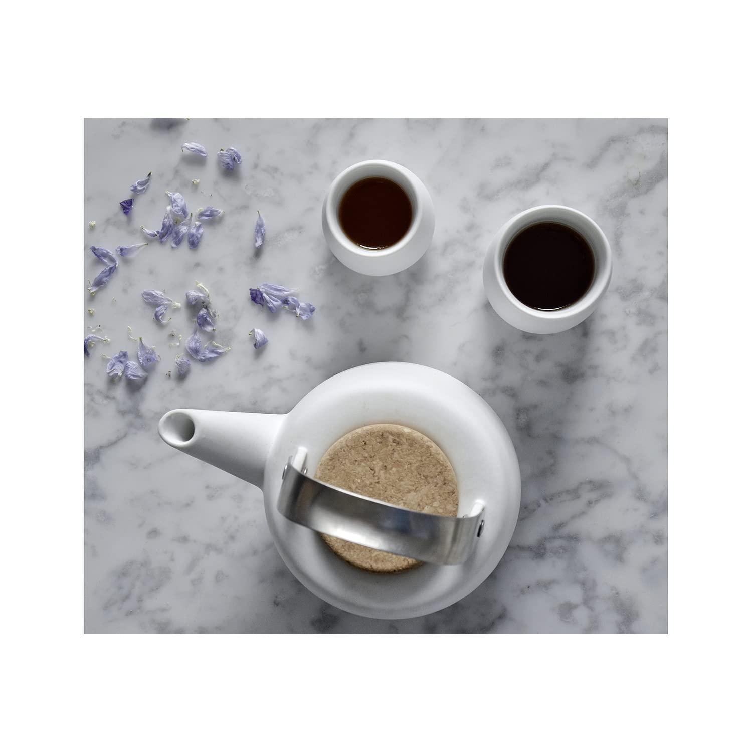 Théière en porcelaine avec poignée, infuseur en acier inoxydable, bec anti-gouttes, thé en vrac, thé à feuilles 1.2 L, noir blanc