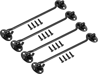 Hook Eye Latch Door Lock,Door Catch,Gate Hook,Hook Lock,8" Cabin Hook Latch Gate Door Swivel Window Hook 201 with Screws Black 4pcs
