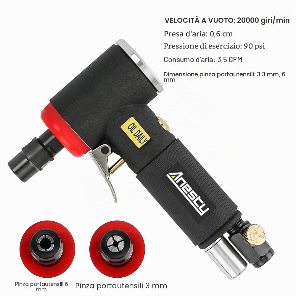 Kit Mini Smerigliatrice Angolare Pneumatica ad Aria Compressa 2000 Giri/min, Set Professionale completo di 20 Dischi Abrasivi da 2 Pollici per Macinazione e Levigatura