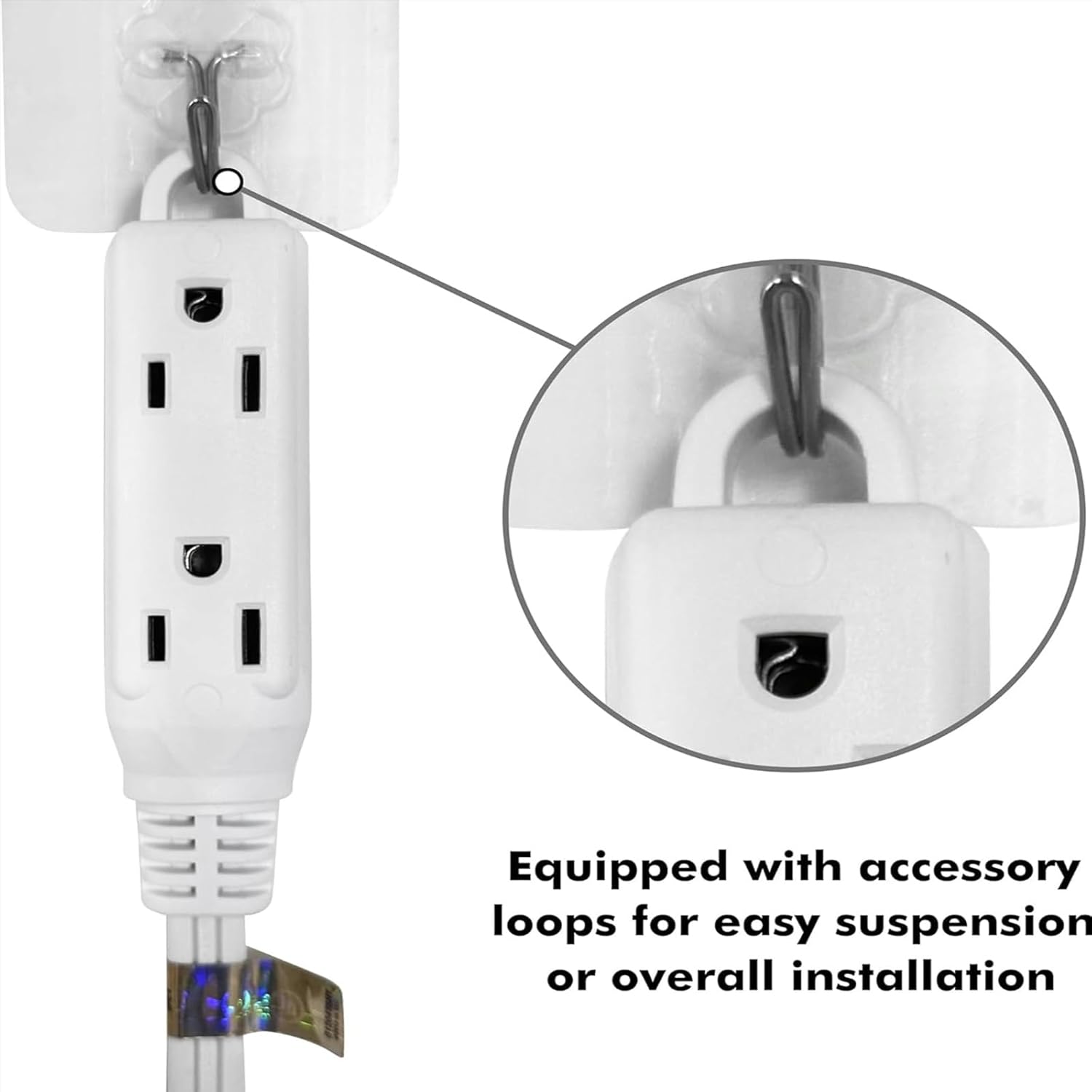 3-Outlets Flat Plug Indoor Extension Cord Outlet Extender, UL Certified, 16 Gauge 30FT White 3 Prong Heavy Duty, 16/3 SJTW 13A Power Strip