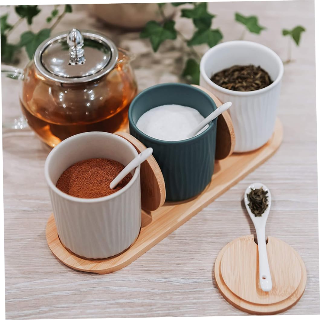 Ensemble de sucriers contenants à épices bouteilles d'assaisonnement en céramique pots à sucre avec cuillères et couvercles pour thé et café en vrac 3 pièces