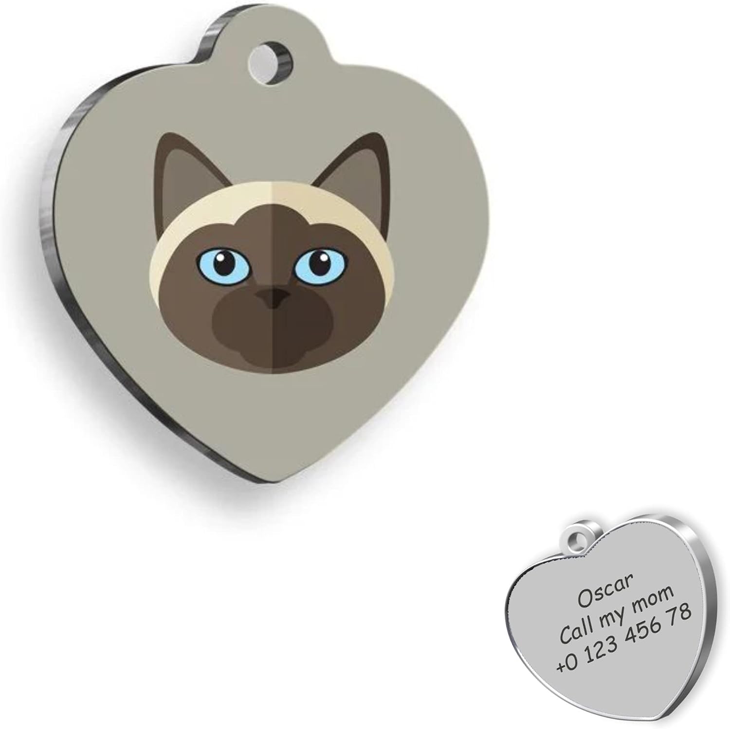 Siamese Cat id Tag Heart - Cat Personalized Dog Tag - Cat Custom Name Tag - Customized Pet Tags - Cat Name id Tag for Dog - Cat Name Tag