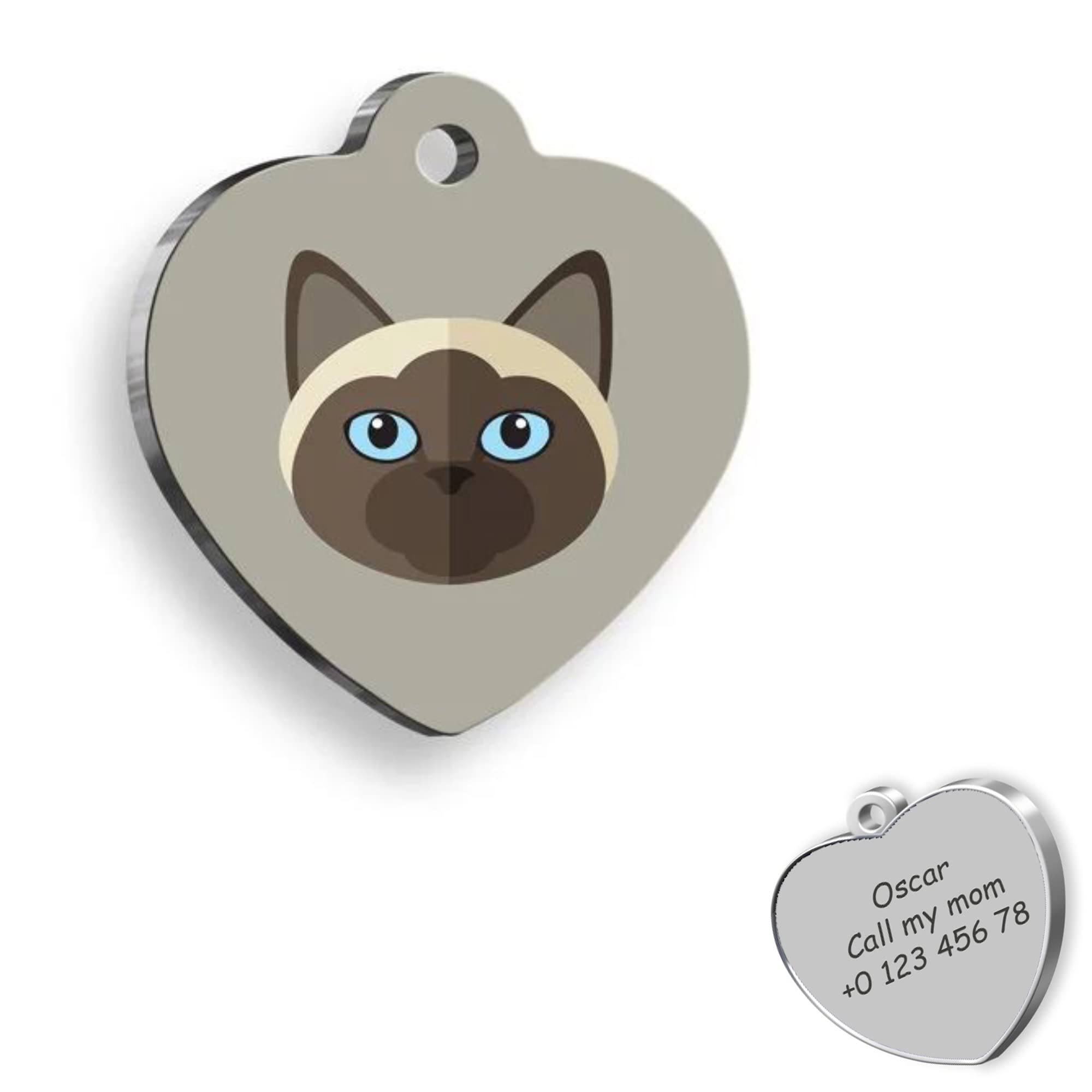 Siamese Cat id Tag Heart - Cat Personalized Dog Tag - Cat Custom Name Tag - Customized Pet Tags - Cat Name id Tag for Dog - Cat Name Tag