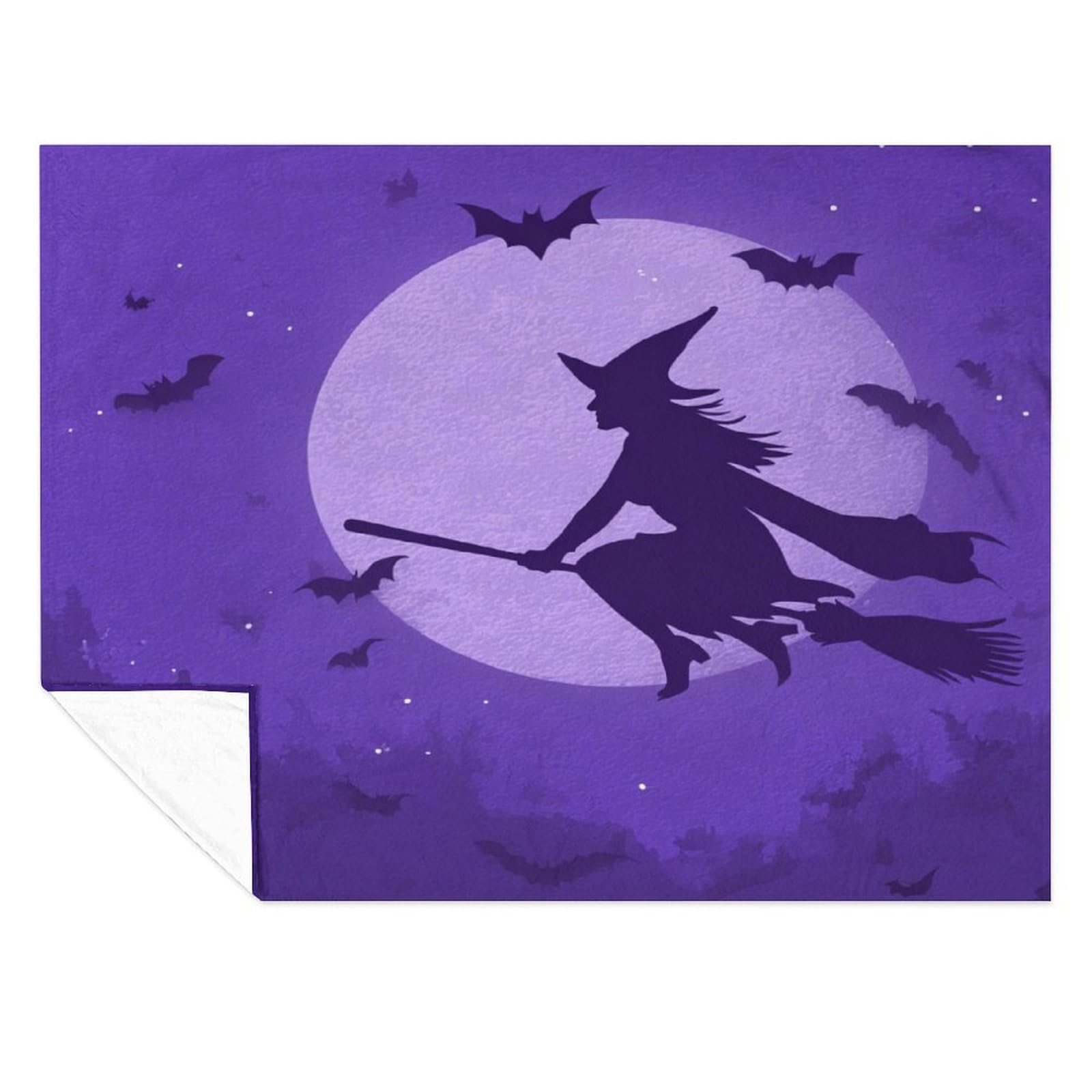 Throw Blanket Witch Full Moon and Bats Pattern Luxury Velvet Super Soft Blankets Vintage Halloween Flannel Plush Blanket for Bed Sofa Couch for Women Men 30"x40"