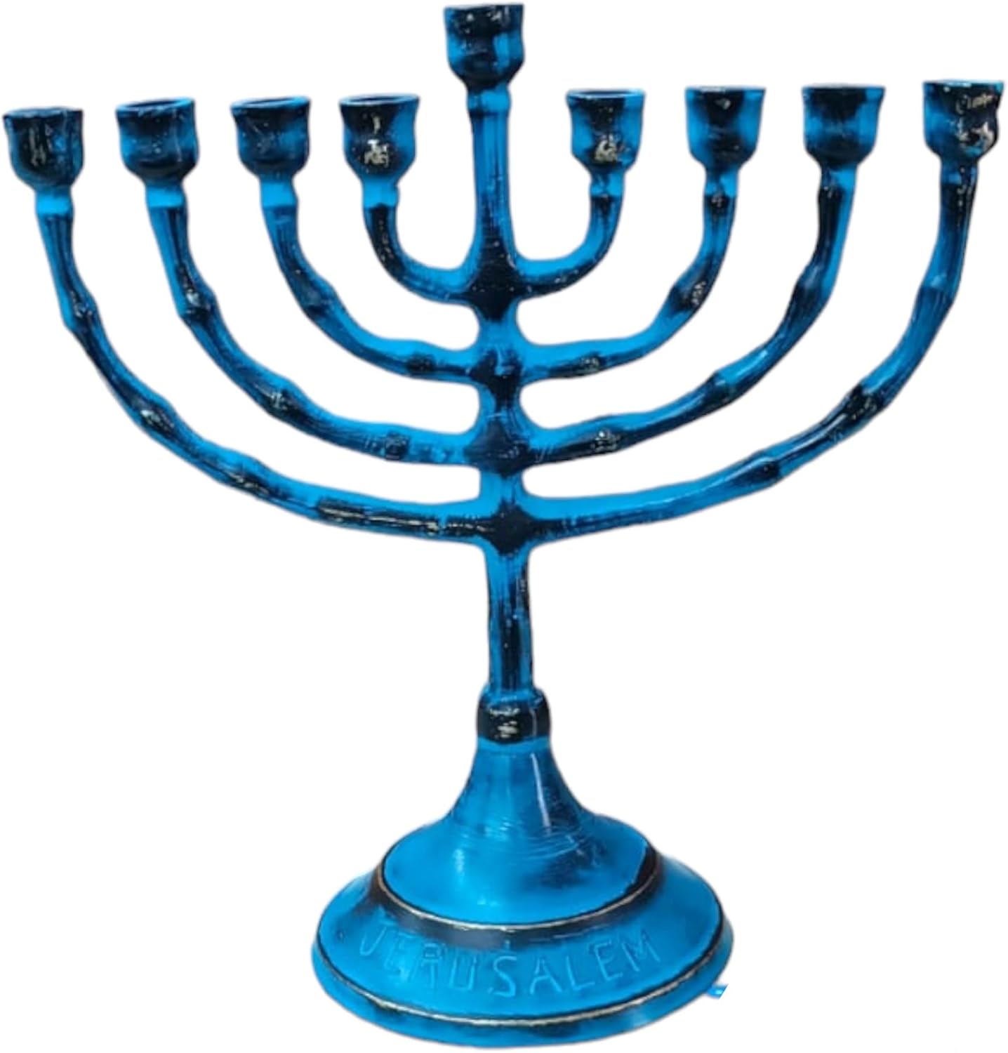 Chanukiah Chanukahs Hanukkah Hanukkia Hanukkiah Menorah Menora 6.5" Inch Height 9 Branches Brass Copper (Patina Blue)